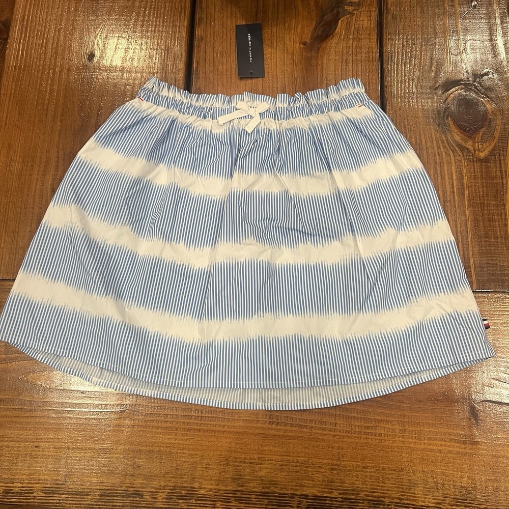 Tommy Hilfiger Skirt Girls Azure Pull On Sz XL 16 Blue & White NWT Elastic Waist
